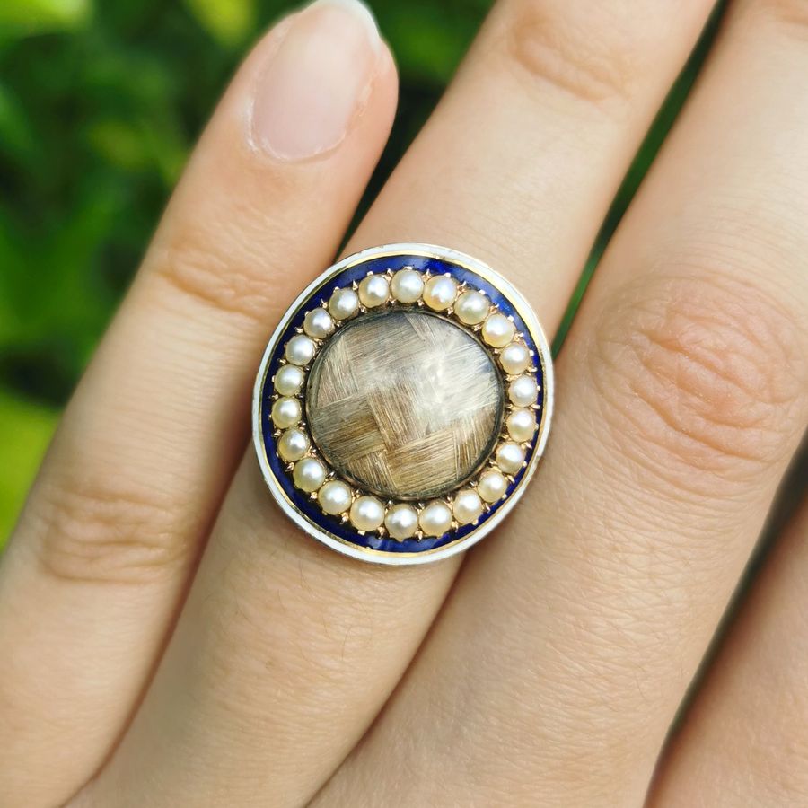Antique The Georgian Pearl and Enamel Memorial Ring