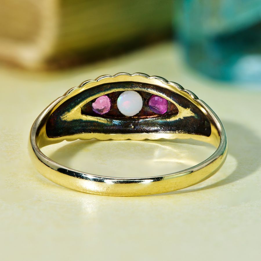Antique The Vintage 1997 Ruby and Opal Boat Ring