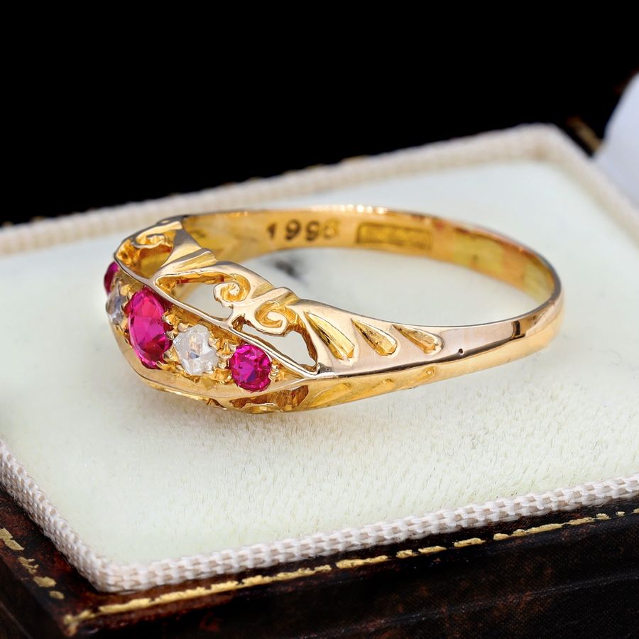 Antique The Antique Victorian Synthetic Ruby and Diamond Boat Ring