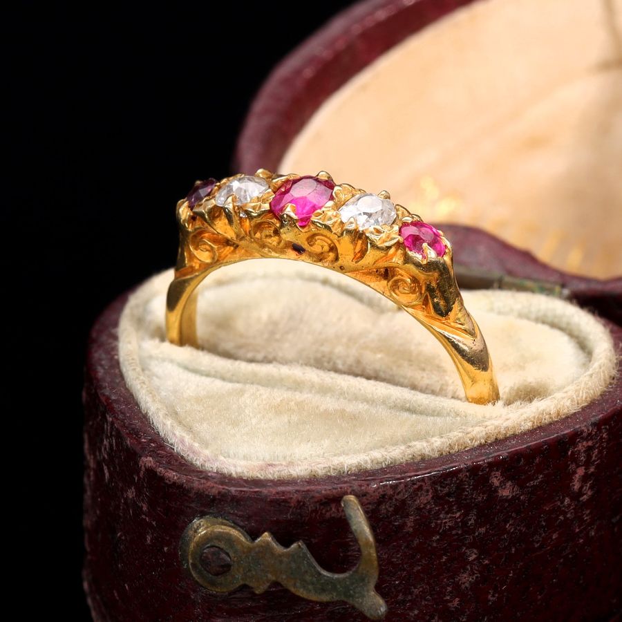 Antique The Antique 1915 Ruby and Diamond Scroll Ring