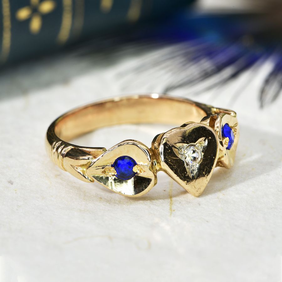 Antique The Antique Diamond and Blue Paste Heart Ring