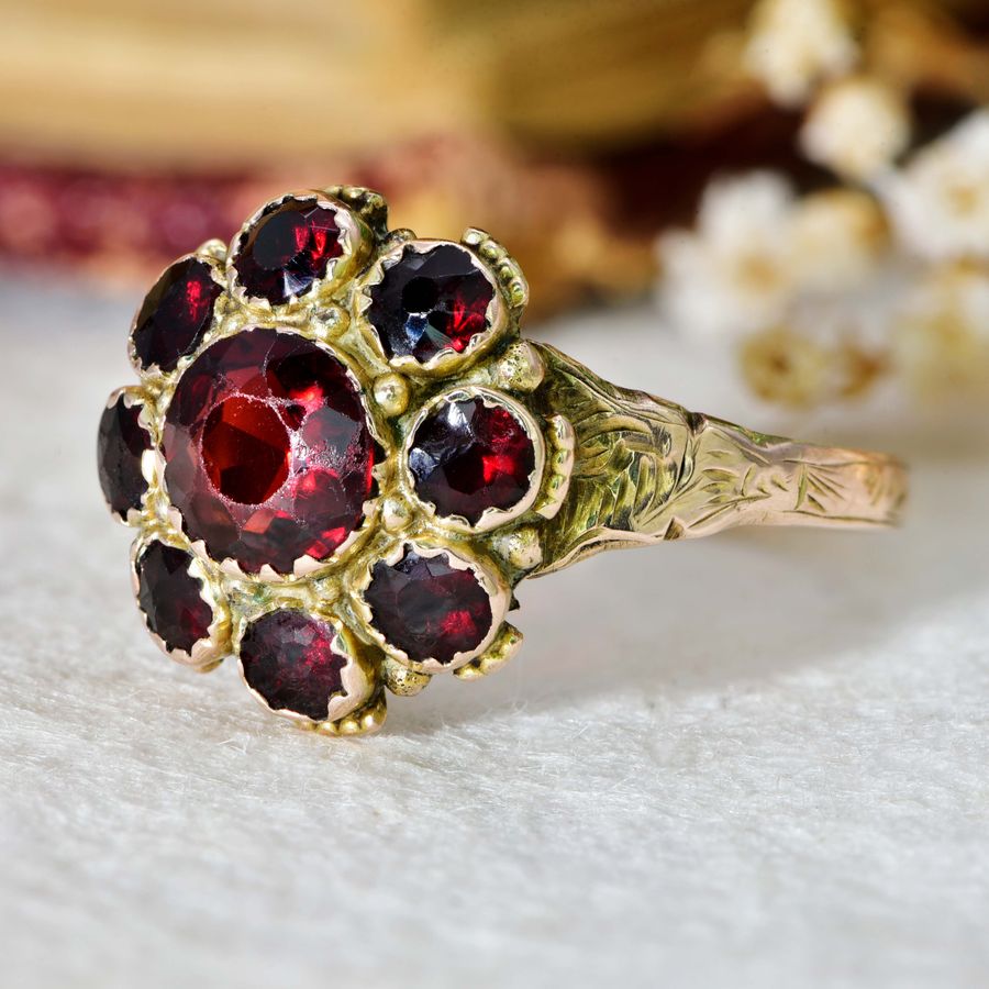 Antique The Antique Edwardian Bohemian Garnet Cluster Ring