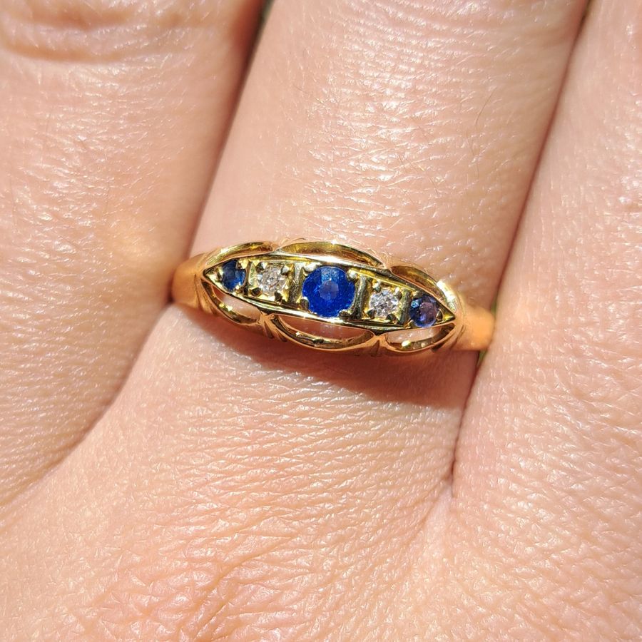 Antique The Antique Sapphire and Diamond Boat Ring