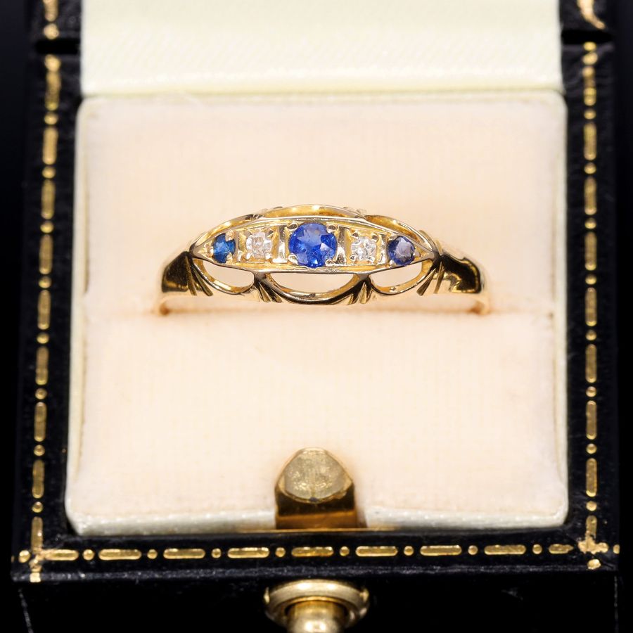 Antique The Antique Sapphire and Diamond Boat Ring