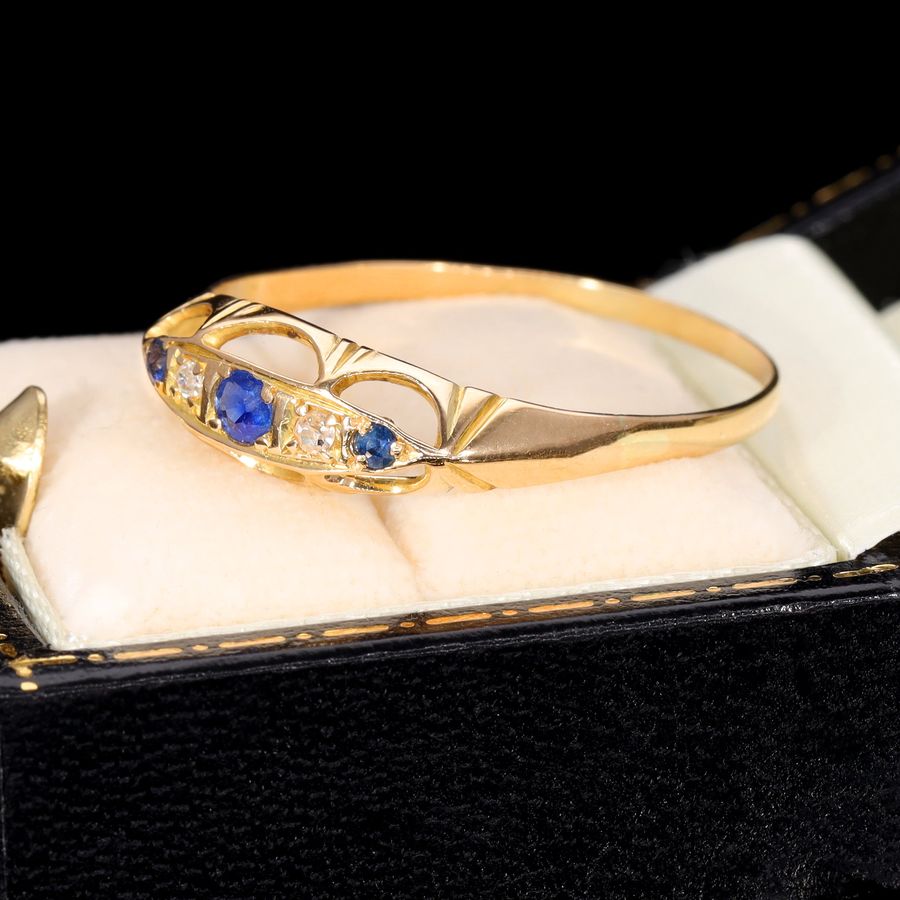 Antique The Antique Sapphire and Diamond Boat Ring