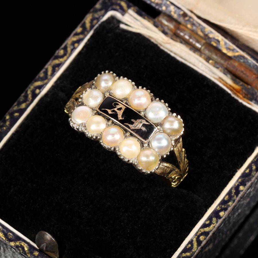 Antique The Antique Victorian A.F Pearl Mourning Ring