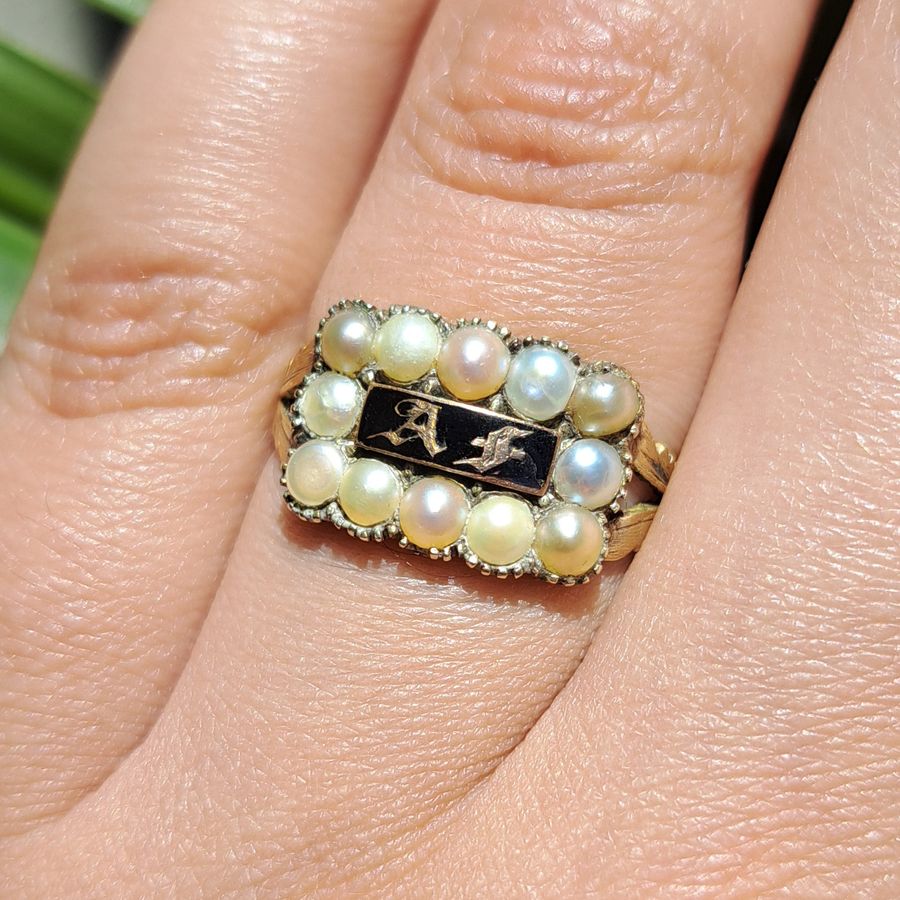 Antique The Antique Victorian A.F Pearl Mourning Ring