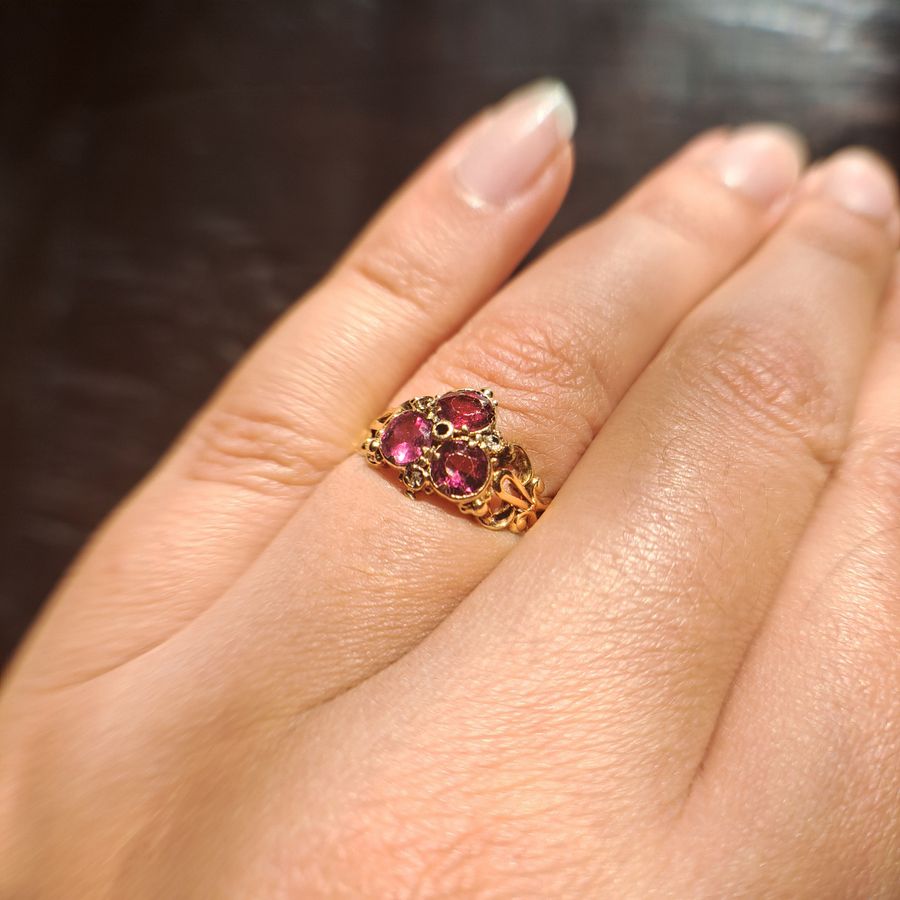 Antique The Antique Victorian Garnet and Diamond Trefoil Ring