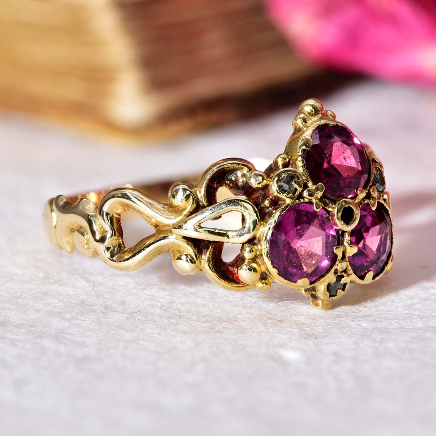 Antique The Antique Victorian Garnet and Diamond Trefoil Ring