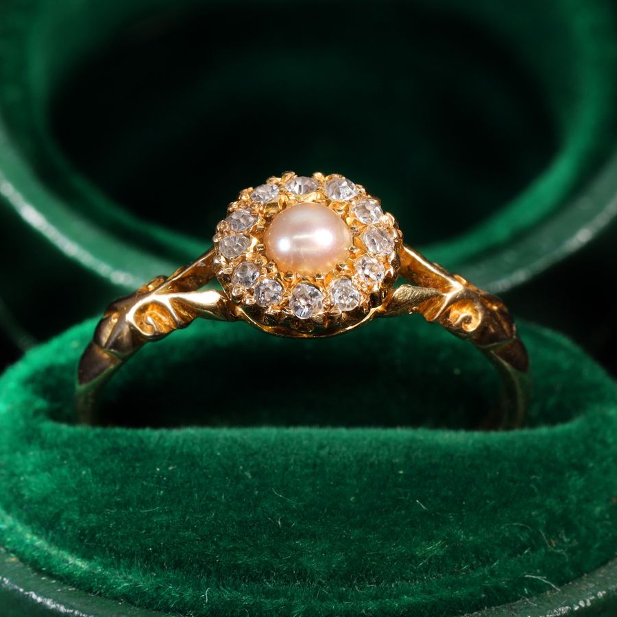 Antique The Antique Edwardian 1901 Pearl and Diamond Cluster Ring