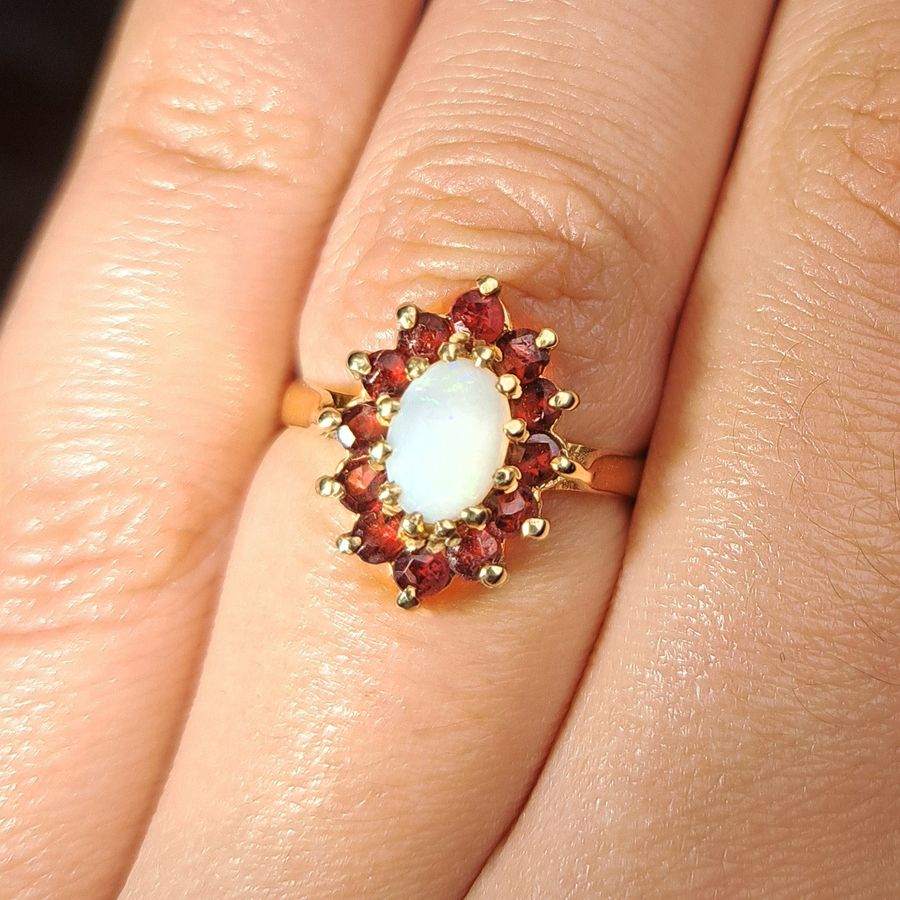 Antique The Vintage 1987 Opal and Garnet Juicy Cluster Ring