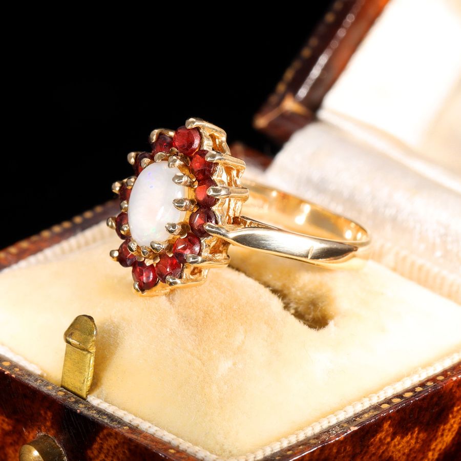 Antique The Vintage 1987 Opal and Garnet Juicy Cluster Ring