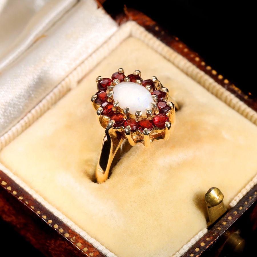 Antique The Vintage 1987 Opal and Garnet Juicy Cluster Ring