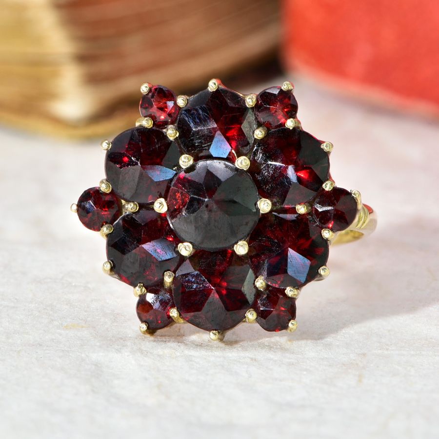 Antique The Vintage Garnet Cluster Flower Ring