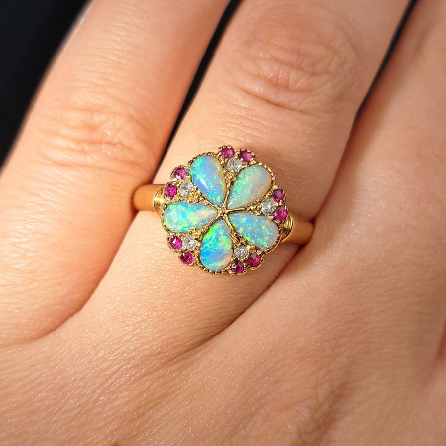 Antique The Vintage Opal, Ruby and Diamond Cluster Bloom Ring