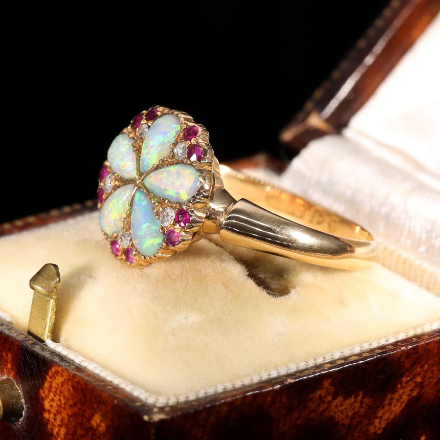 Antique The Vintage Opal, Ruby and Diamond Cluster Bloom Ring