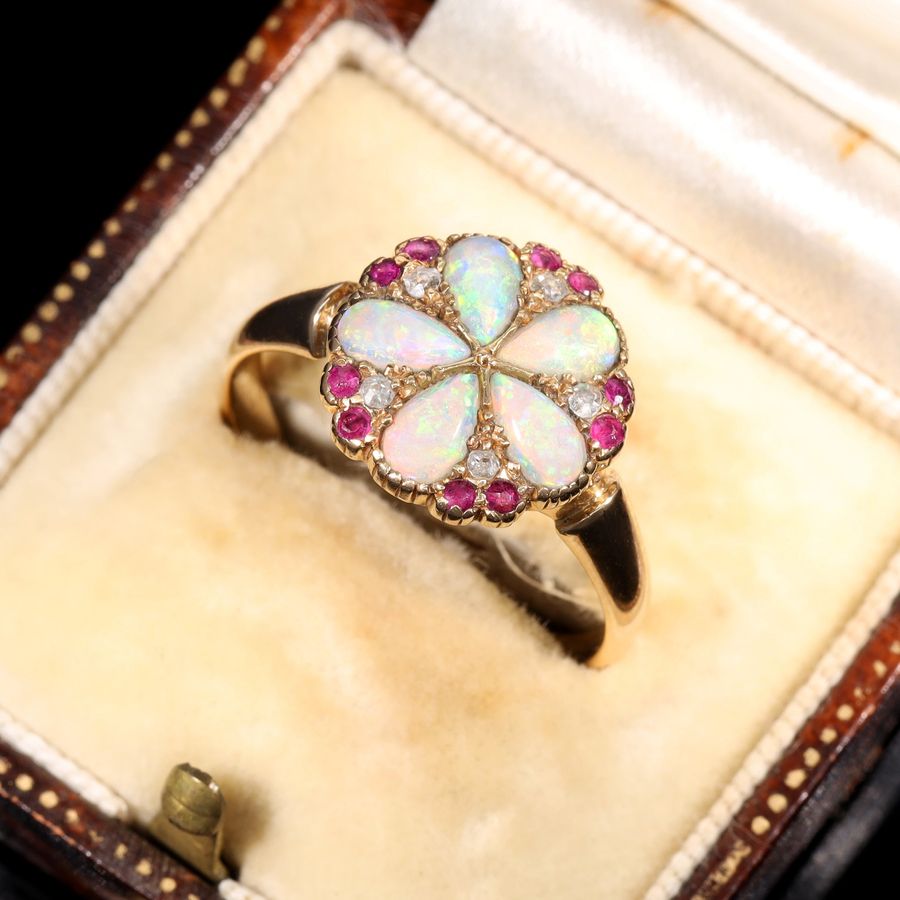 Antique The Vintage Opal, Ruby and Diamond Cluster Bloom Ring