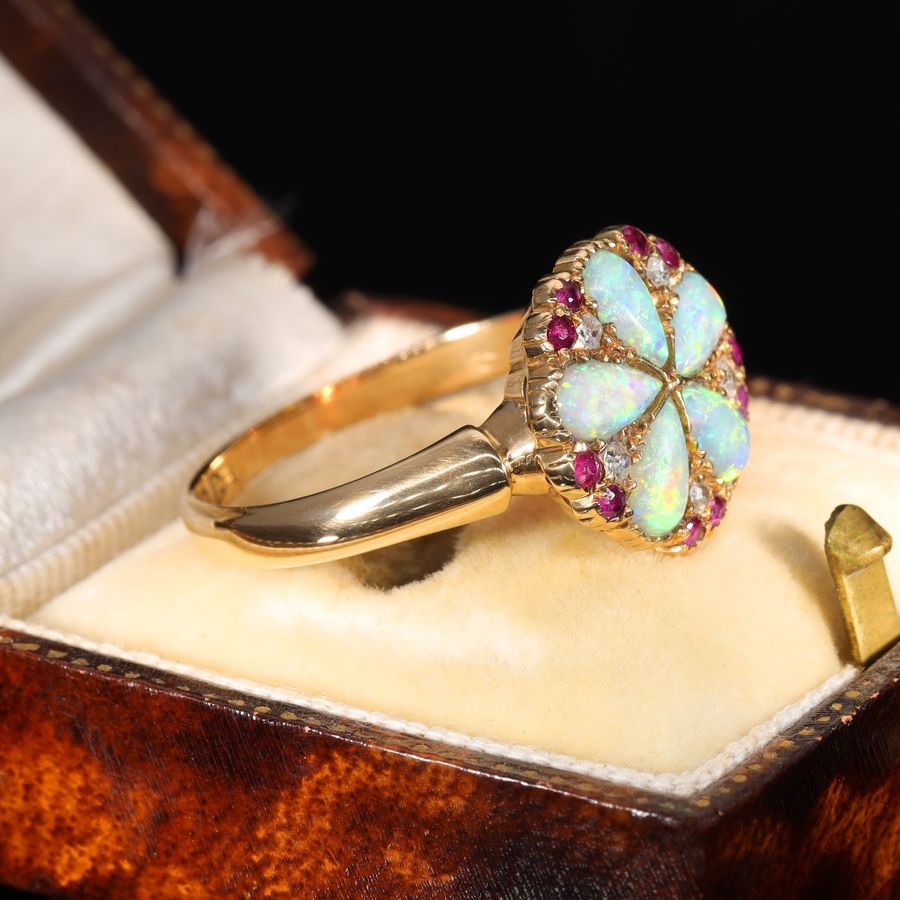 Antique The Vintage Opal, Ruby and Diamond Cluster Bloom Ring