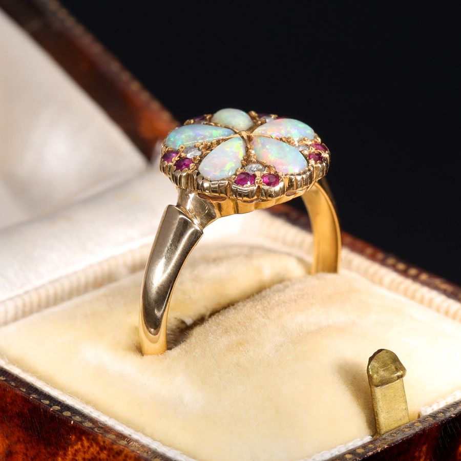 Antique The Vintage Opal, Ruby and Diamond Cluster Bloom Ring