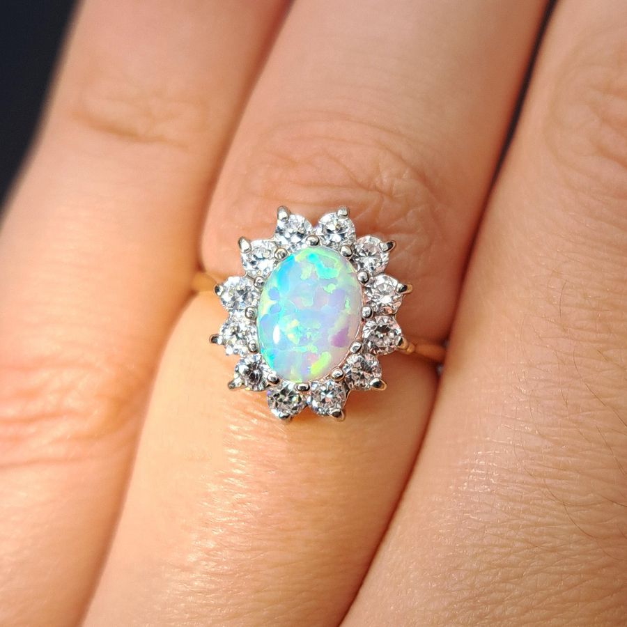 Antique The Vintage Synthetic Opal and Paste Cluster 9ct Gold Cluster Ring