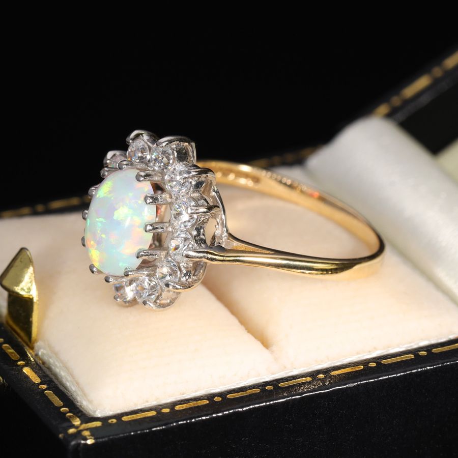 Antique The Vintage Synthetic Opal and Paste Cluster 9ct Gold Cluster Ring