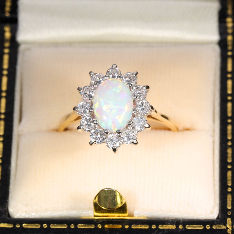 Antique The Vintage Synthetic Opal and Paste Cluster 9ct Gold Cluster Ring