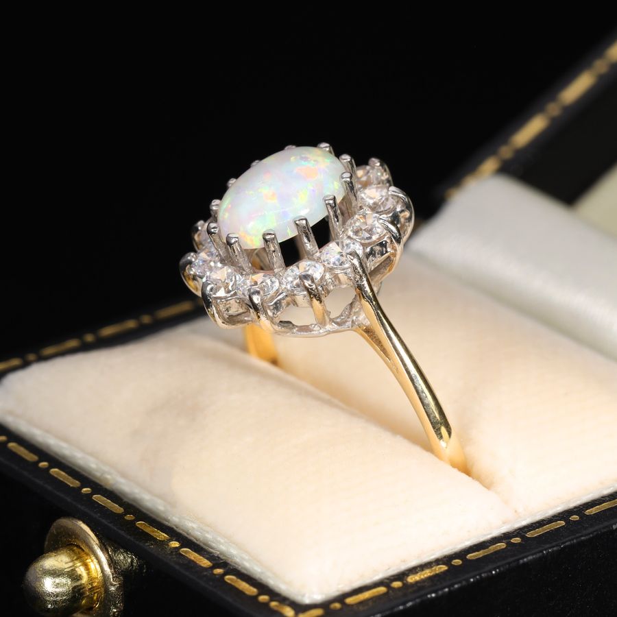 Antique The Vintage Synthetic Opal and Paste Cluster 9ct Gold Cluster Ring