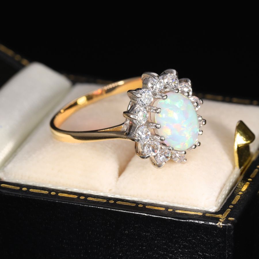 Antique The Vintage Synthetic Opal and Paste Cluster 9ct Gold Cluster Ring