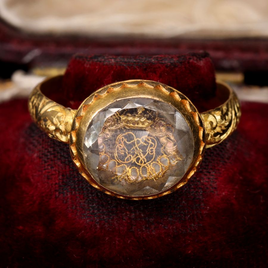 Antique The Ancient 17th Century Memento Mori Gold Thread Cherub Ring