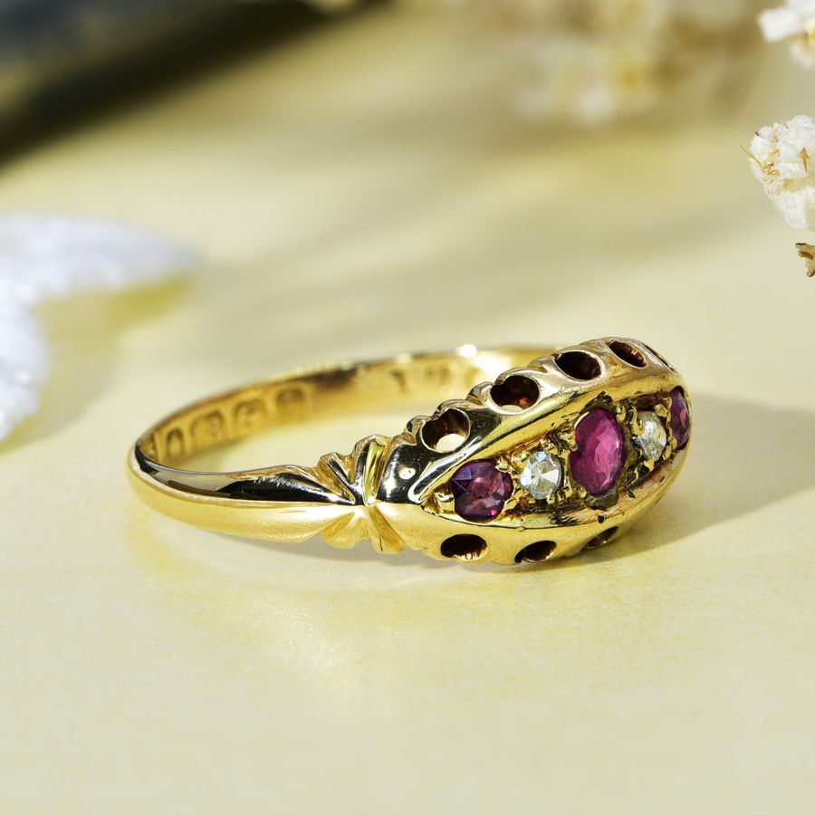 Antique The Antique 1908 Edwardian Ruby and Eight Cut Diamond Ring