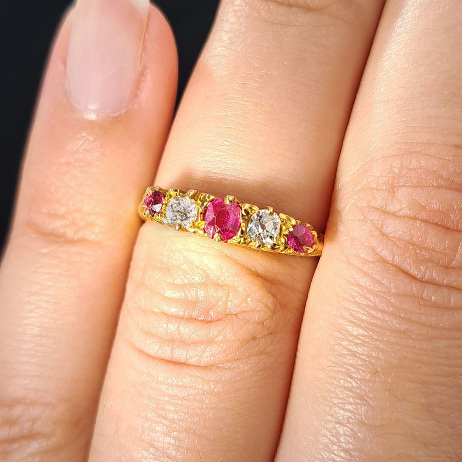 Antique The Antique 1915 Ruby and Diamond Scroll Ring