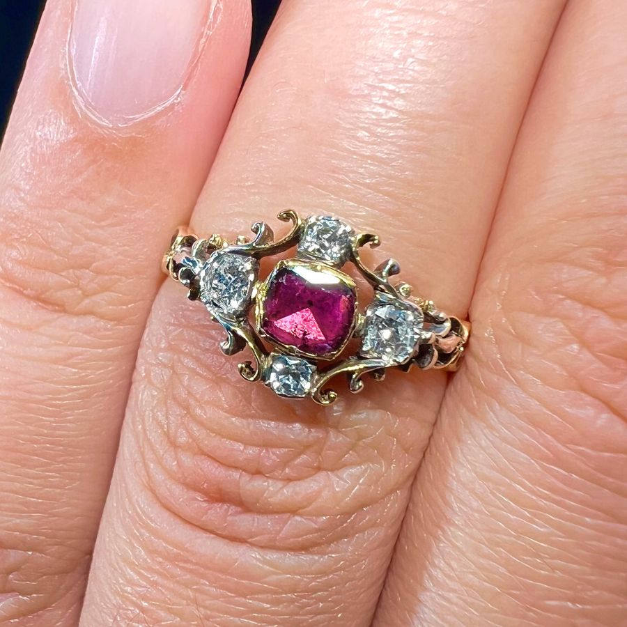 Antique The Antique Georgian Garnet and Diamond Filigree Ring