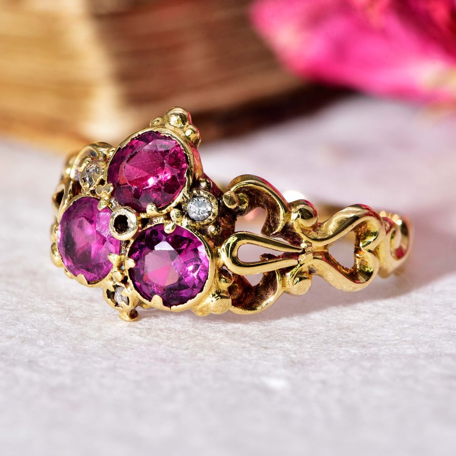 Antique The Antique Victorian Garnet and Diamond Trefoil Ring