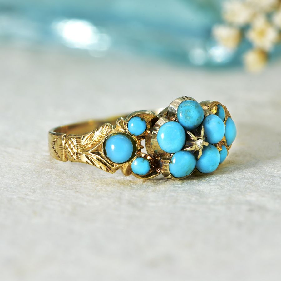 Antique The Antique Victorian Gold and Turquoise Forget-Me-Not Ring