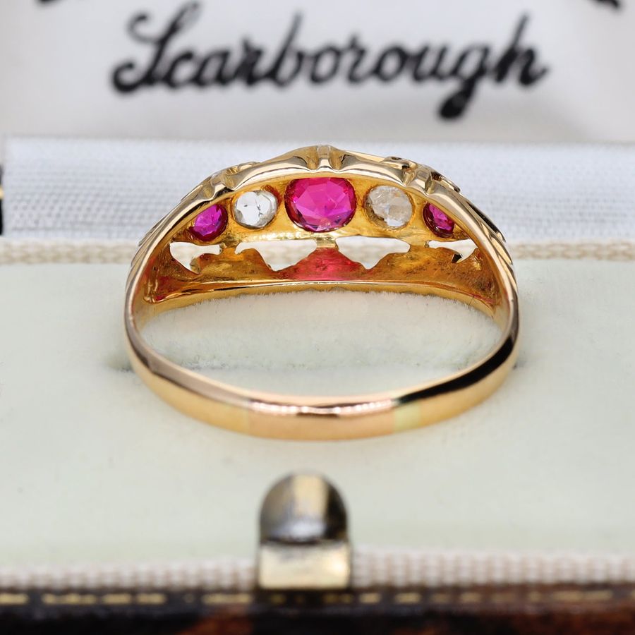 Antique The Antique Victorian Synthetic Ruby and Diamond Boat Ring