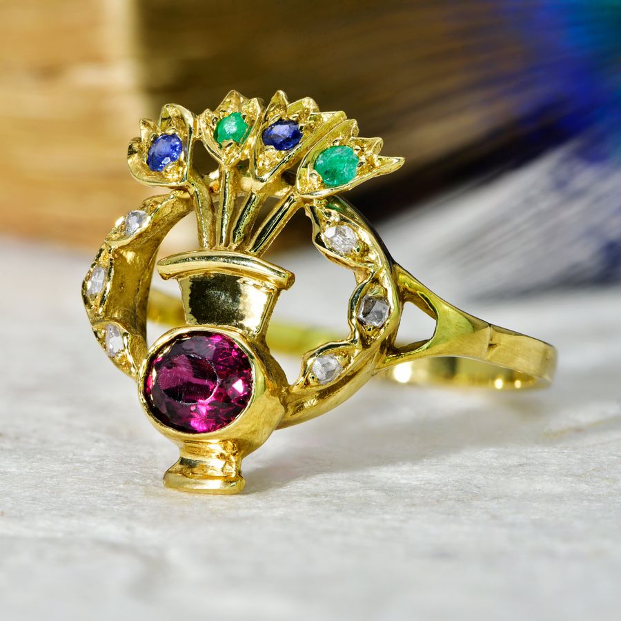 Antique The Vintage 1988 Gemstone Flamboyant Vase Ring