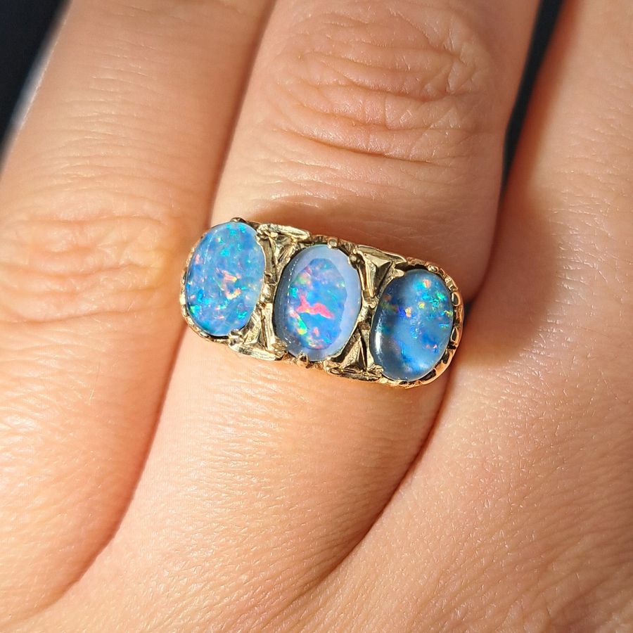 Antique The Vintage 1989 Three Opal Romance Ring