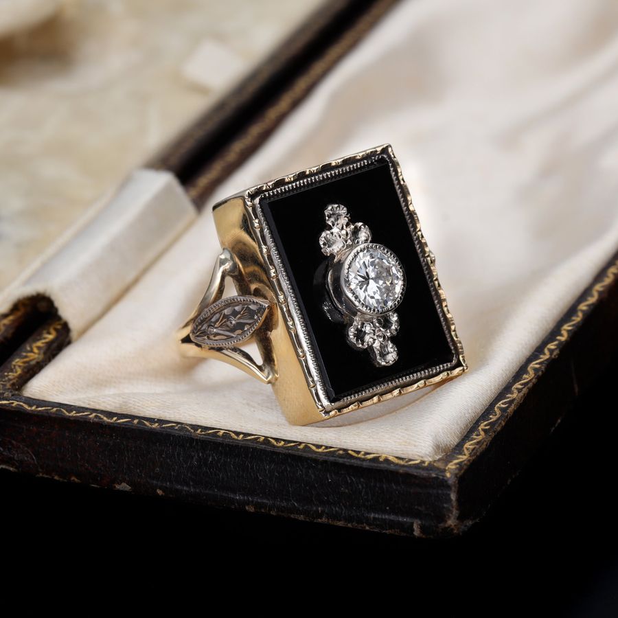 Antique The Vintage Black Onyx and Diamond Ring