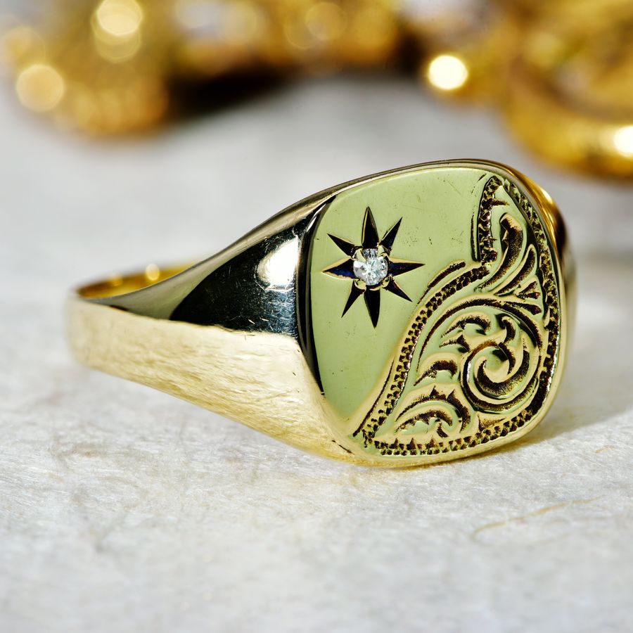 Antique The Vintage Diamond Star Signet Ring