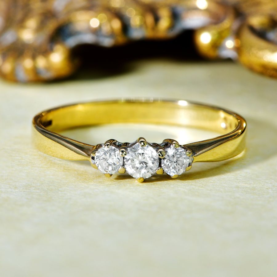 The Vintage Three Brilliant Cut Diamond Dazzling Ring