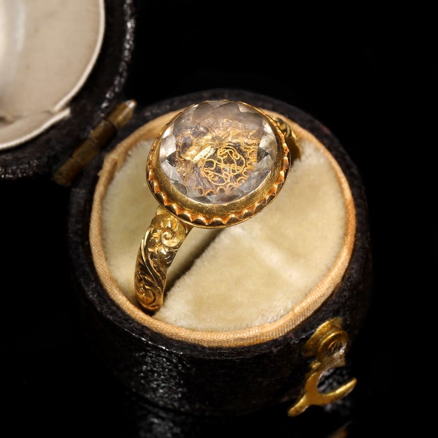 Antique The Ancient 17th Century Memento Mori Gold Thread Cherub Ring