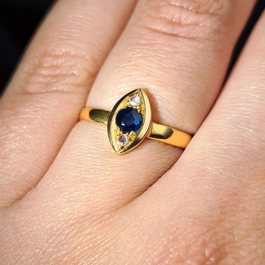 Antique The Antique 1856 22ct Gold Sapphire and Diamond Navette Ring