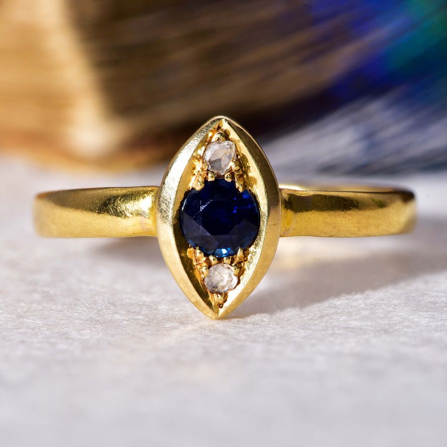 Antique The Antique 1856 22ct Gold Sapphire and Diamond Navette Ring