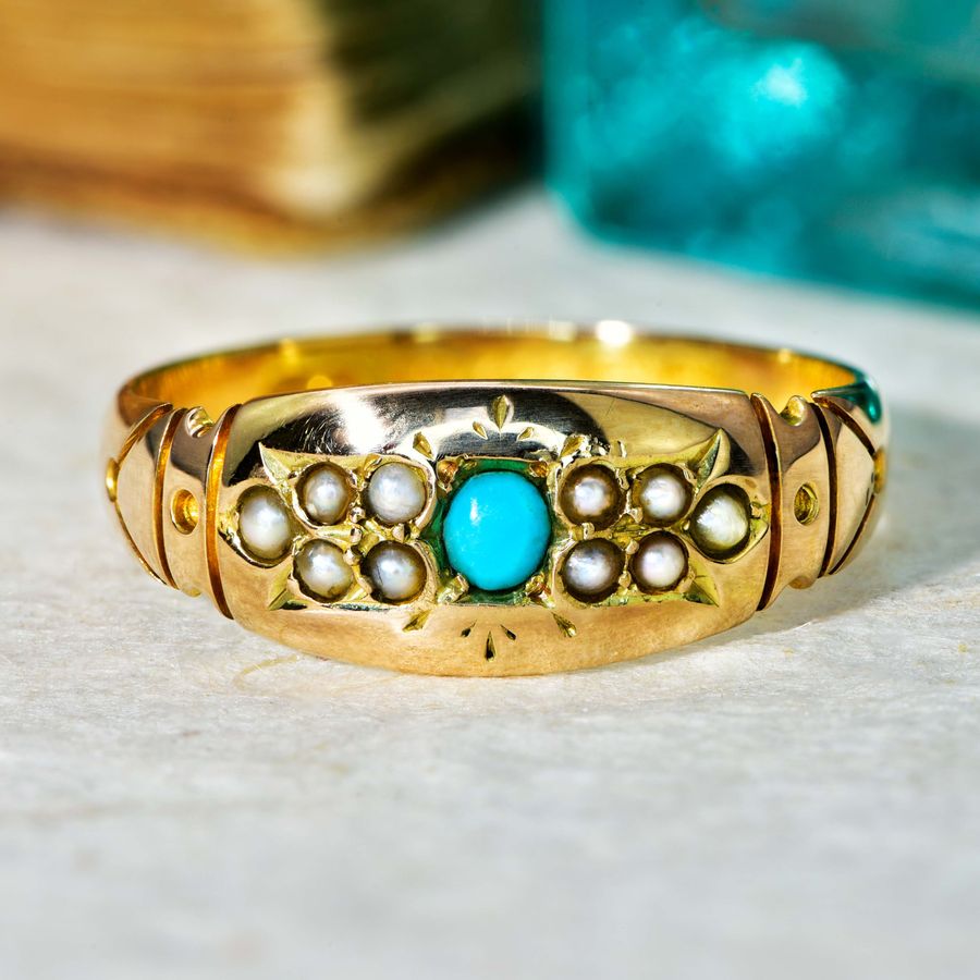 The Antique 1886 Victorian Turquoise and Pearl Ring