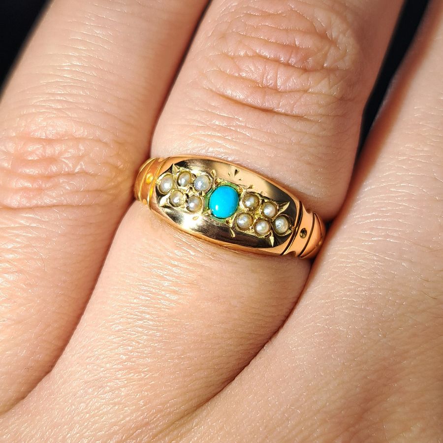 Antique The Antique 1886 Victorian Turquoise and Pearl Ring