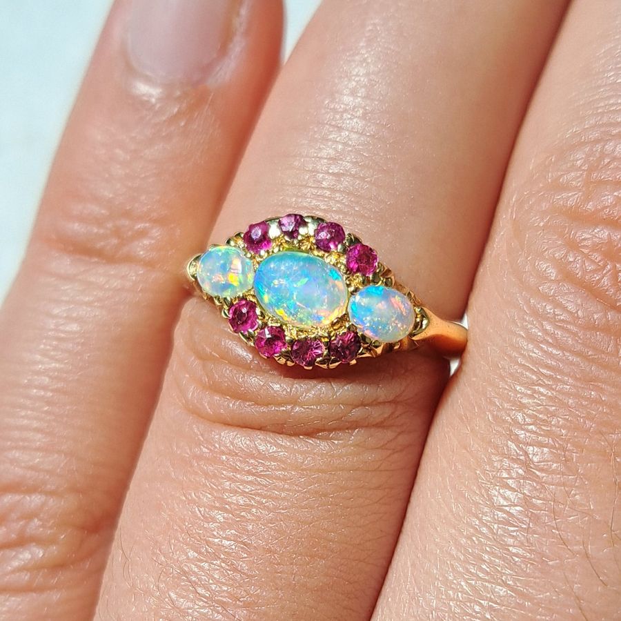 Antique The Antique 1911 Opal and Ruby Magical Ring