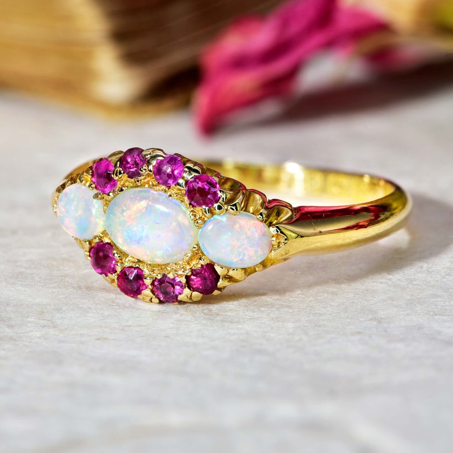 Antique The Antique 1911 Opal and Ruby Magical Ring