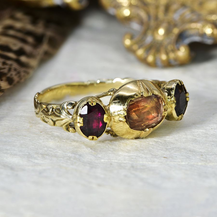 Antique The Antique French 19th Century Topaz and Garnet Ring