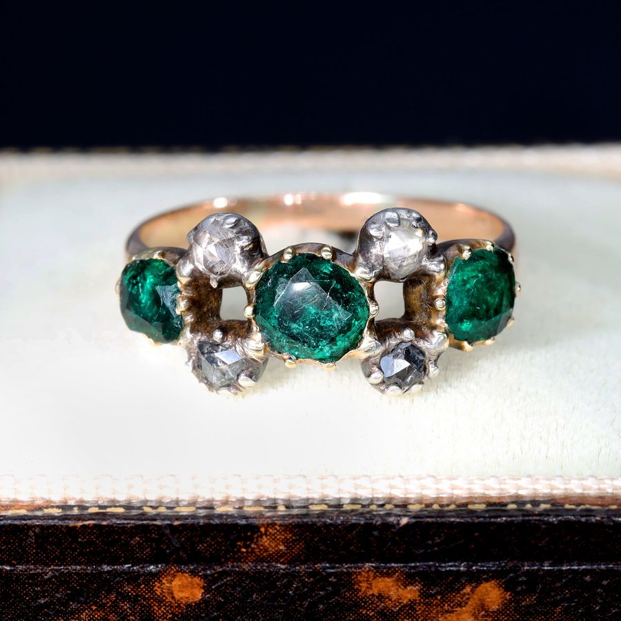 Antique The Antique Georgian Emerald and Rose Cut Diamond Verdant Ring