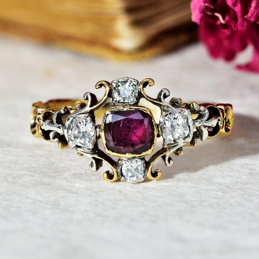 The Antique Georgian Garnet and Diamond Filigree Ring